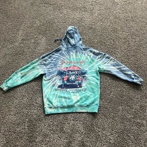 simply southern hoodie in a size medium with mixes of tie dyes blues